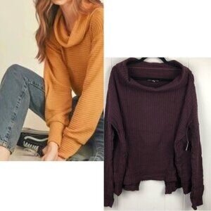 Free People Womens Juicy Waffle Knit Top Surplice Back Cowl Neck Small